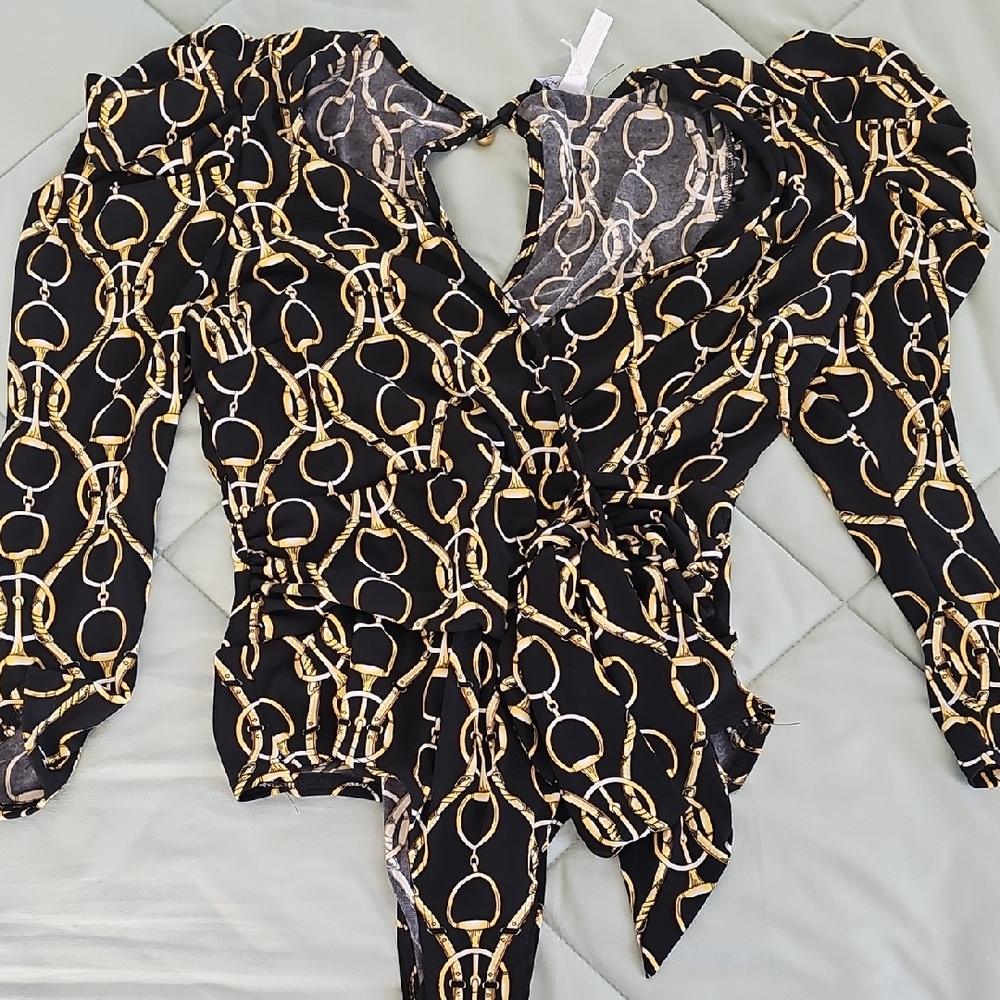 Fashion Nova Black and Gold Chain Bodysuit